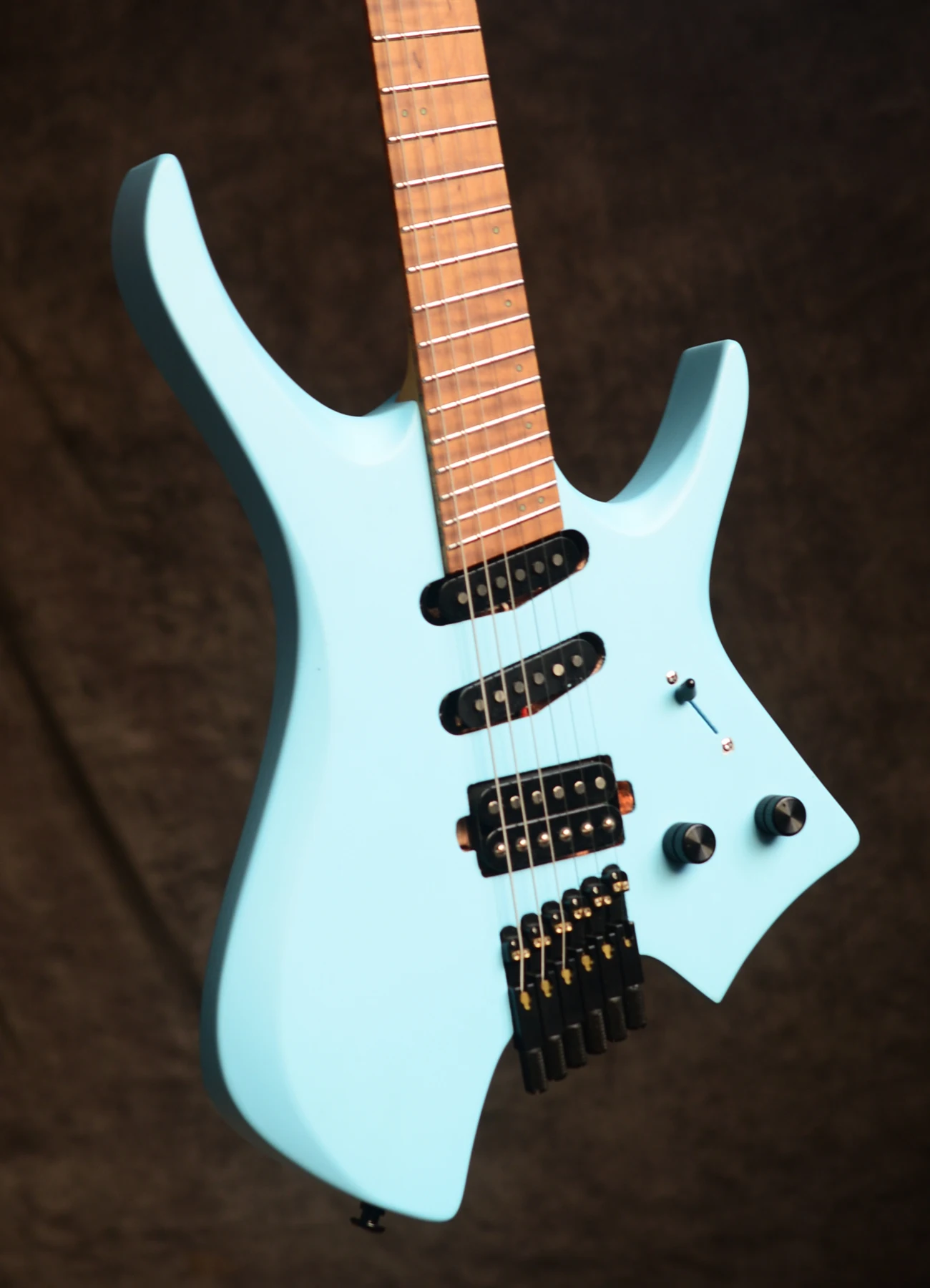 2022 NK Fanlı frets 6 Dizeleri Başsız Elektro Gitar İnci Mavi renk Kavrulmuş akçaağaç Boyun SSS manyetikler Görüntü  2