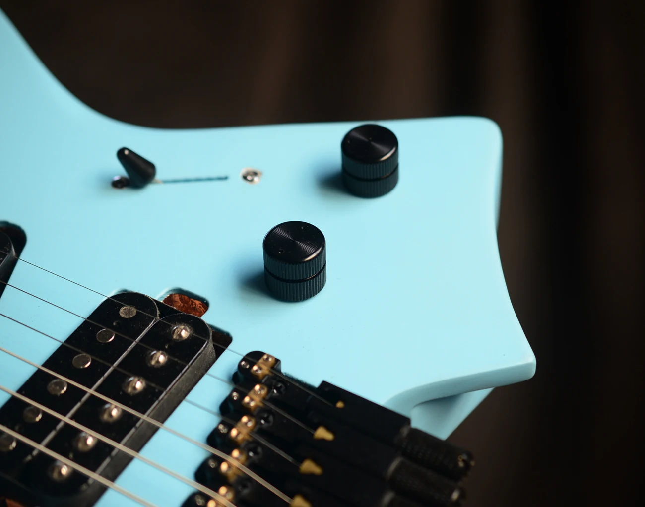 2022 NK Fanlı frets 6 Dizeleri Başsız Elektro Gitar İnci Mavi renk Kavrulmuş akçaağaç Boyun SSS manyetikler Görüntü  4