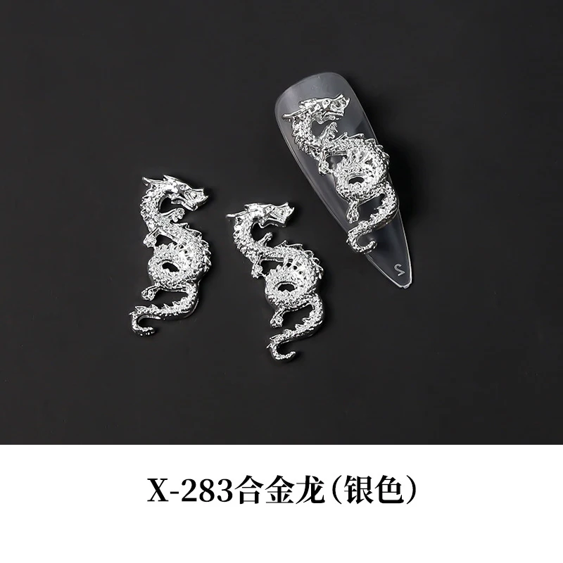 20 Adet Çin Tarzı Metal Nail Art Süslemeleri Altın Gümüş Alaşım Ejderha Geleneksel Manikür Aksesuarları Toptan Dropshipping Görüntü  1