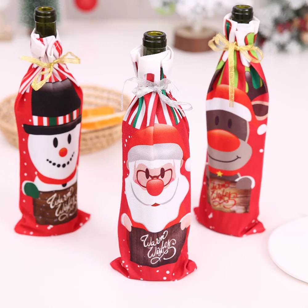 Navidad Baskı şarap şişesi seti Noel Süslemeleri Ev Mutfak Otel İçin Yeni Yıl Dekorasyon Şampanya noel baba şapkaları kap Görüntü  0