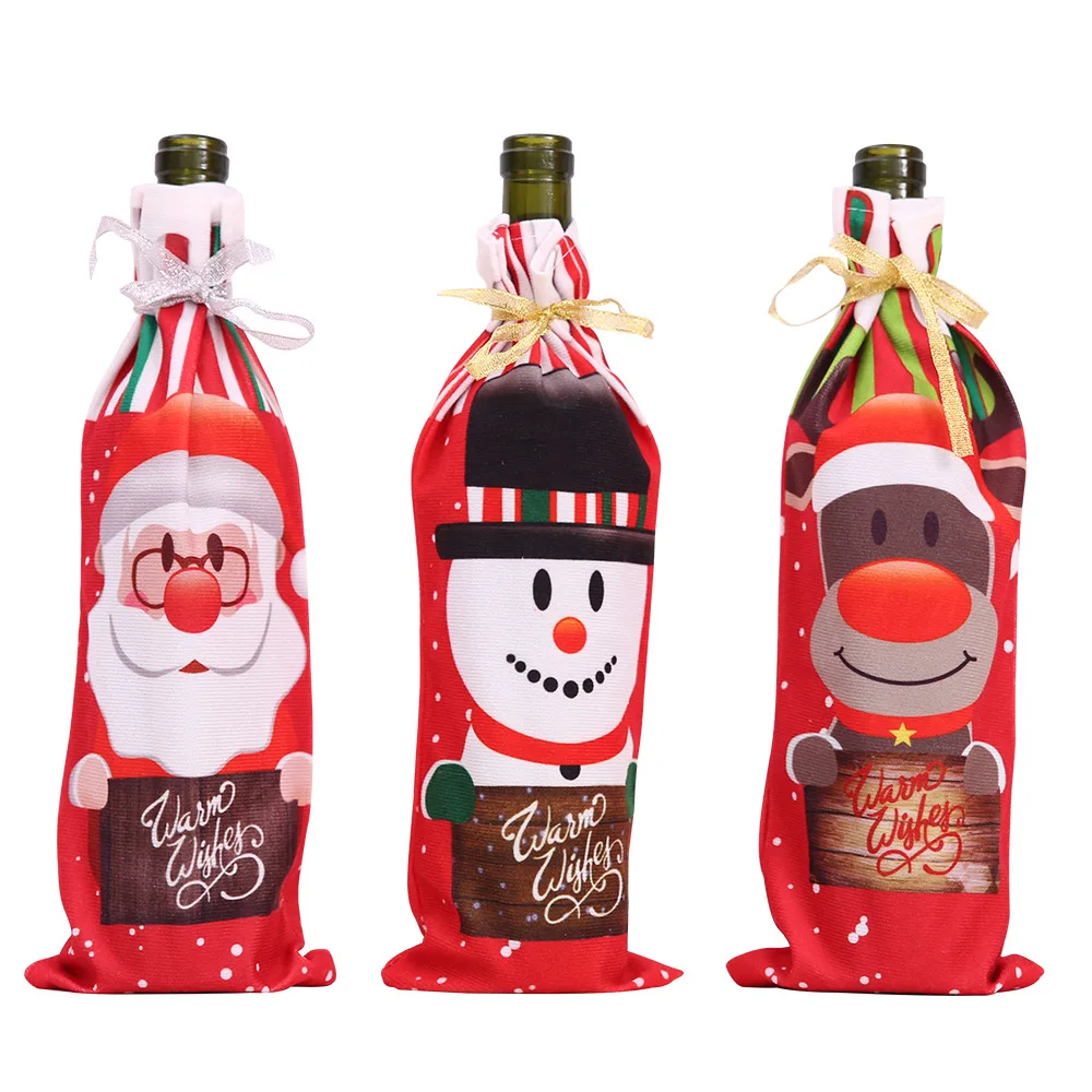 Navidad Baskı şarap şişesi seti Noel Süslemeleri Ev Mutfak Otel İçin Yeni Yıl Dekorasyon Şampanya noel baba şapkaları kap Görüntü  2