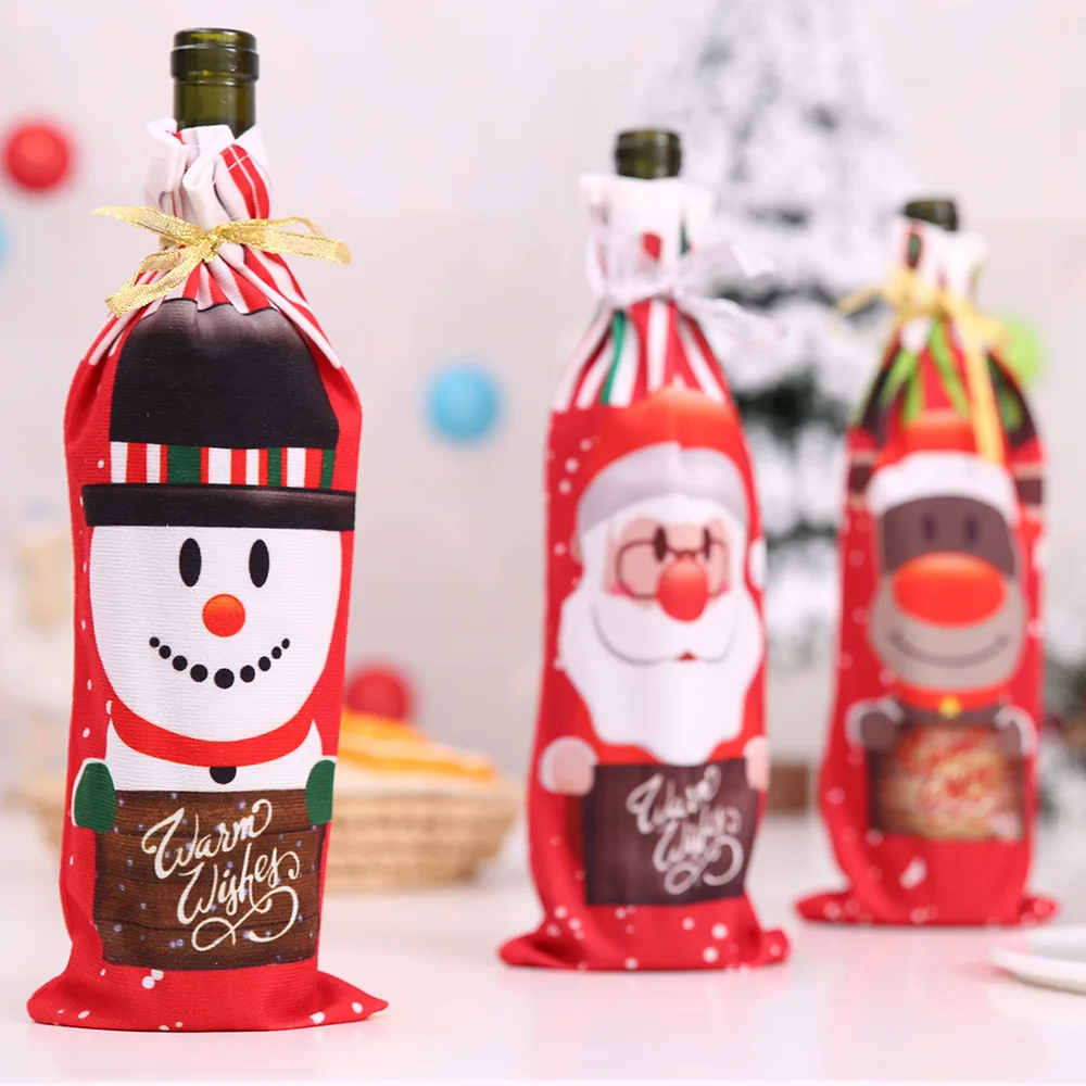 Navidad Baskı şarap şişesi seti Noel Süslemeleri Ev Mutfak Otel İçin Yeni Yıl Dekorasyon Şampanya noel baba şapkaları kap Görüntü  3