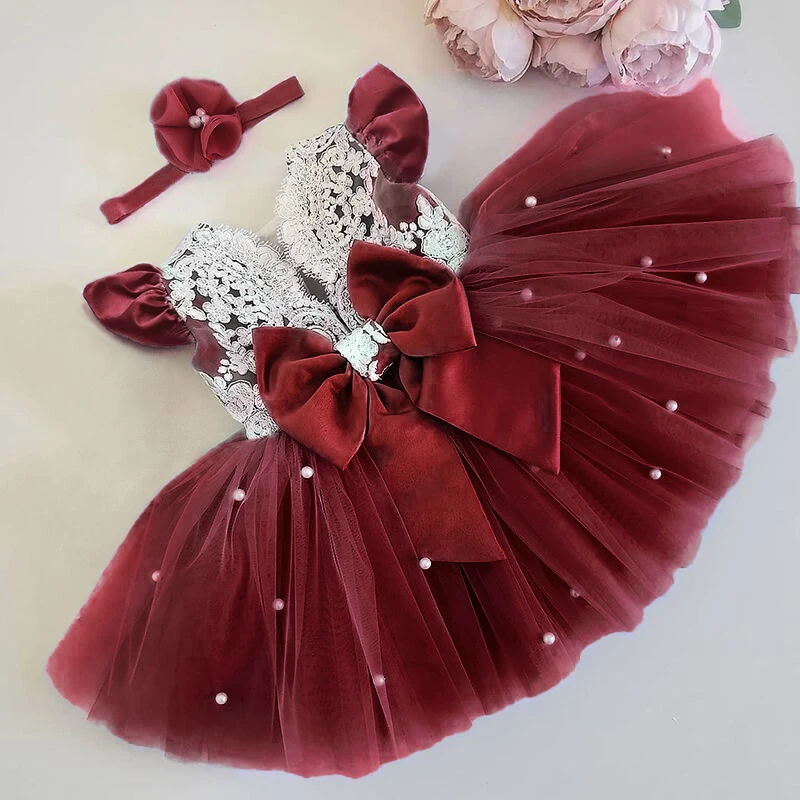 Kızlar Prenses Tutu Elbise Yürüyor Çocuk Bebek Çiçek Dantel Backless Zarif Doğum Günü Düğün Giysileri Çocuk Vaftiz Elbisesi Görüntü  3