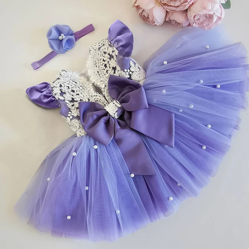Kızlar Prenses Tutu Elbise Yürüyor Çocuk Bebek Çiçek Dantel Backless Zarif Doğum Günü Düğün Giysileri Çocuk Vaftiz Elbisesi Görüntü  4