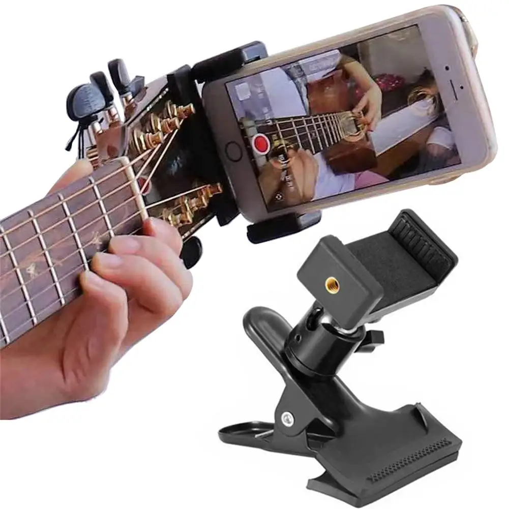Gitar saç tokası Canlı Yayın Braketi 360 Derece Dönen Cep telefon tutucu Yaylı Enstrüman Guitarra Aksesuarları Görüntü  5