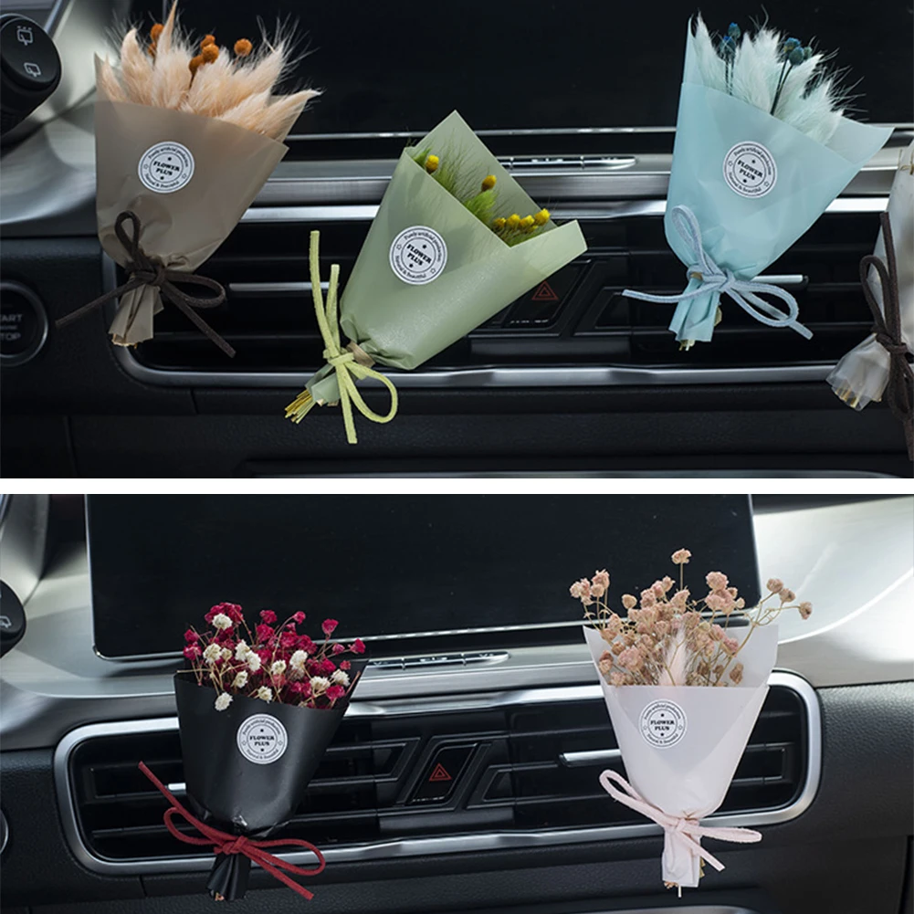 Yaratıcılık Kurutulmuş buket çiçekler Araba Parfüm Hava Firar Klip Mini Buket Ebedi Çiçek Araba Aksesuarları İç Kadın Süsleme Görüntü  4