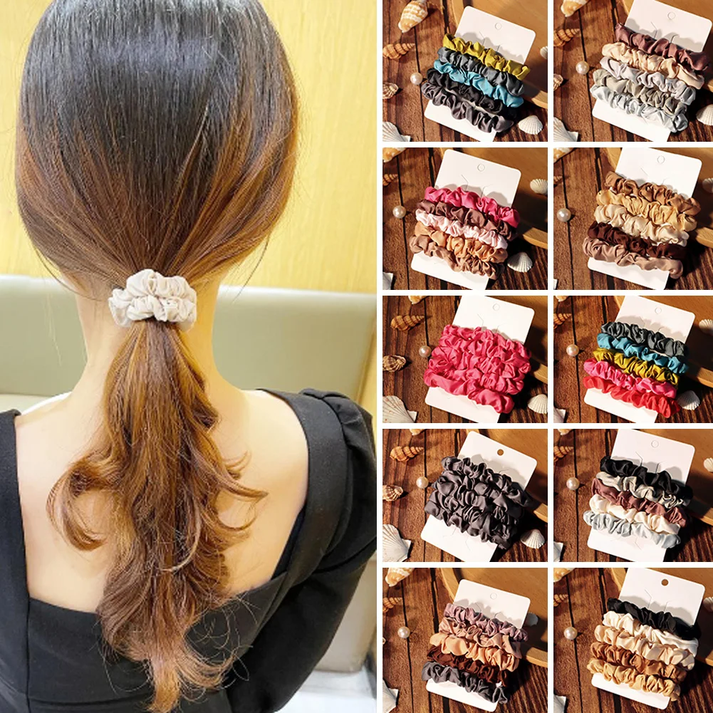 5 Adet Saç Scrunchies İpek Saten Saç Halka Halat Kafa Halat At Kuyruğu Tutucu Kadınlar Kızlar için Hairbands Hairband Saç aksesuarları Görüntü  0