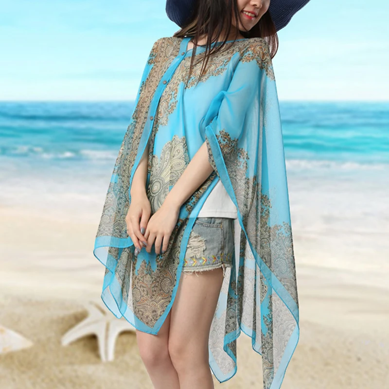Kadın Moda Yaz Plaj Elbise Bluzlar Güneş Koruma Hırka Zarif Şal Plaj Tatil Hırka Kadınlar Uzun Bluzlar Tops Görüntü  4