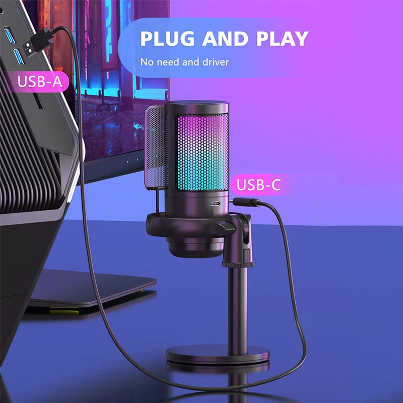 Profesyonel USB Kondenser Mikrofonlar pc bilgisayar Dizüstü YouTube Video Şarkı Oyun Kayıt PS4 RGB Anti-sprey Microfon Görüntü  3