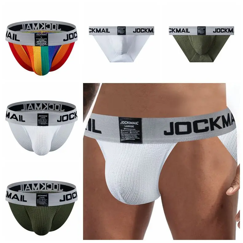 JOCKMAIL erkek Külot Bikini Jockstrap Seksi Erkek İç Çamaşırı Kayma Cueca Eşcinsel Külot Erkek Külot Örgü Kese Alçak Nefes Görüntü  2