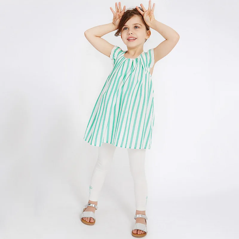 Küçük Maven Yeni Yaz Çocuk Giyim Tatlı Kolsuz Çapraz Çizgili Baskılı Kumlar O-Boyun Dokuma 1-6yrs Pamuk Kız Elbise Görüntü  0