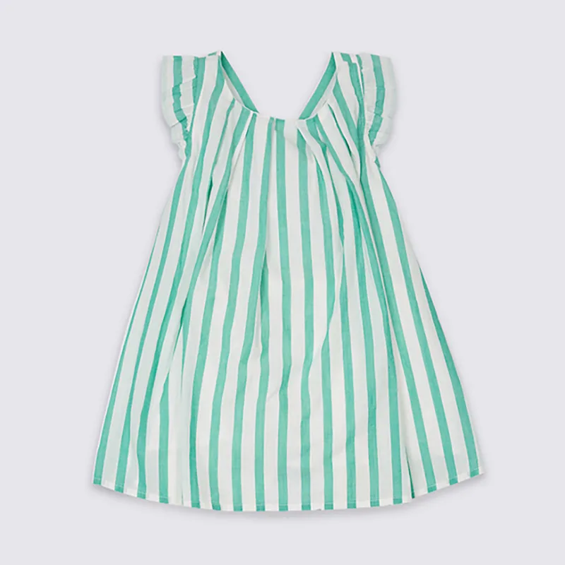 Küçük Maven Yeni Yaz Çocuk Giyim Tatlı Kolsuz Çapraz Çizgili Baskılı Kumlar O-Boyun Dokuma 1-6yrs Pamuk Kız Elbise Görüntü  1