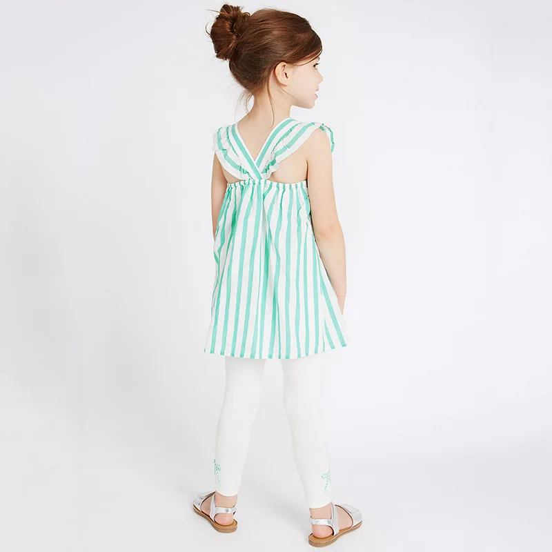 Küçük Maven Yeni Yaz Çocuk Giyim Tatlı Kolsuz Çapraz Çizgili Baskılı Kumlar O-Boyun Dokuma 1-6yrs Pamuk Kız Elbise Görüntü  2