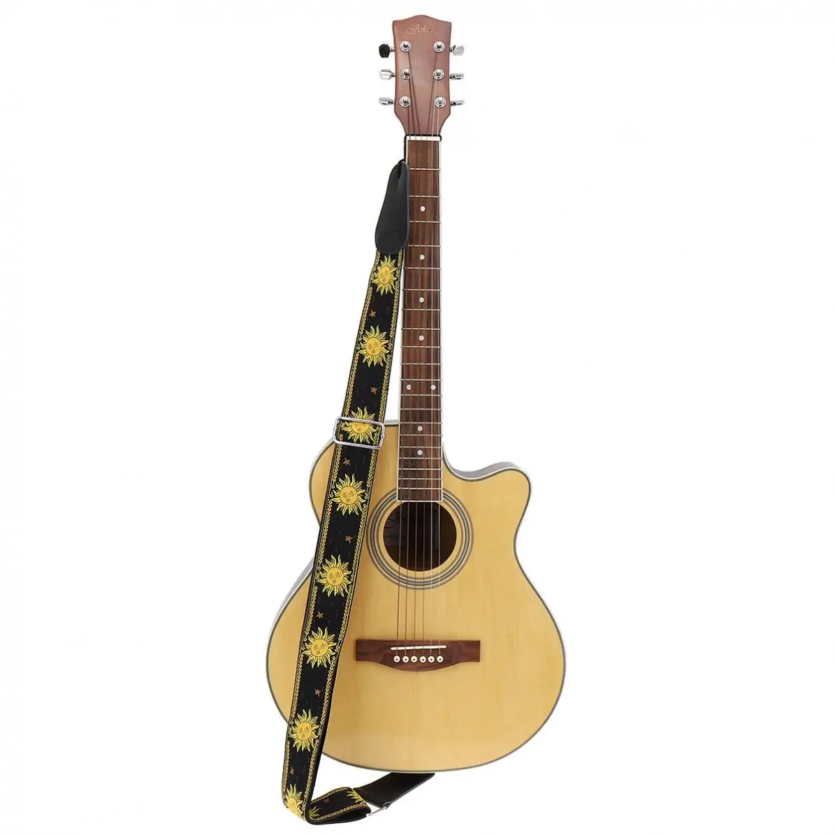 Ayarlanabilir 110-168cm uzunluk Gitar Askısı Çift Kumaş Güneş Çiçek Desen Hakiki deri kemer Gitarist Enstrüman Parçaları Görüntü  1