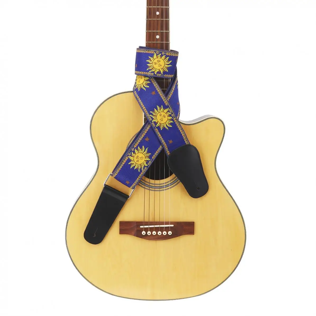 Ayarlanabilir 110-168cm uzunluk Gitar Askısı Çift Kumaş Güneş Çiçek Desen Hakiki deri kemer Gitarist Enstrüman Parçaları Görüntü  2