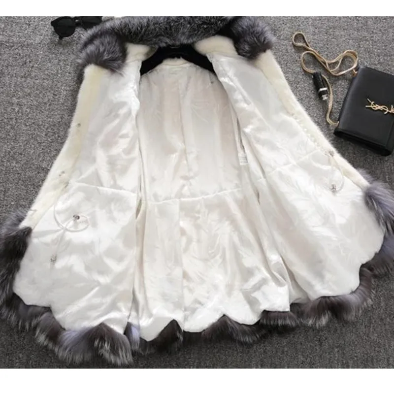 Faux Kürk Ceket Kadın Sonbahar Kış Vizon Ceket Tilki Kürk Yaka Kapüşonlu Ceket Artı Boyutu 6XL Tops Kürk Ceketler Kadın Noel Giysileri Görüntü  2