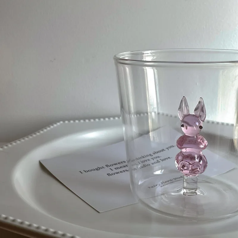 Cam Kupa kahve bardağı Hayvan Yaratıcı süt kupası Sevimli Su Bardağı Bitki Üç Boyutlu Şekil Şeffaf Kupa Kızlar noel hediyesi Görüntü  4