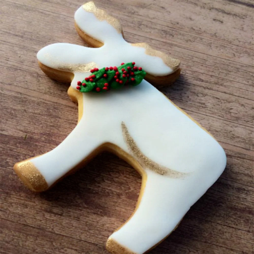 KENIAO Noel Geyik kurabiye kesici-9x10. 7 CM Woodland Kış Bisküvi Fondan Ekmek Sandviç Kalıp-Paslanmaz Çelik Görüntü  1