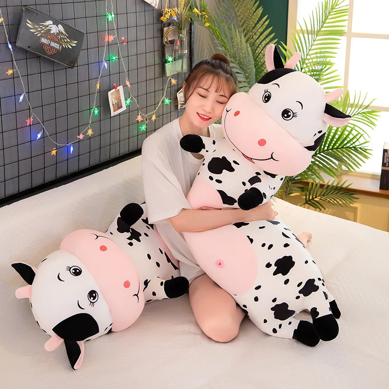 70cm-100cm Güzel Yaratıcı Süt İnek Peluş Yastık Oyuncaklar Yumuşak Dolması Karikatür Hayvan Sığır Bebek Yatak Odası uyku yastığı Yastık Görüntü  0