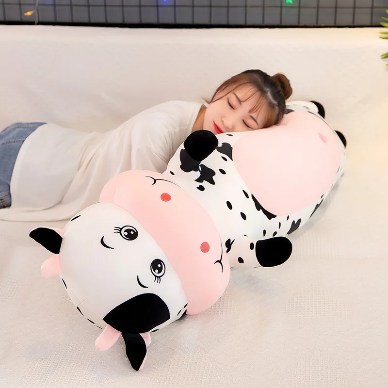 70cm-100cm Güzel Yaratıcı Süt İnek Peluş Yastık Oyuncaklar Yumuşak Dolması Karikatür Hayvan Sığır Bebek Yatak Odası uyku yastığı Yastık Görüntü  5
