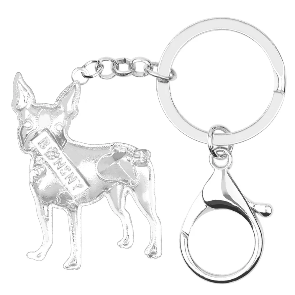 Bonsny Emaye Alaşım Rhinestone Kristal Boston Terrier Köpek anahtar zincirleri Anahtarlıklar Tutucu hayvan figürlü mücevherat Kadınlar Kızlar Için Çanta Charms Görüntü  1