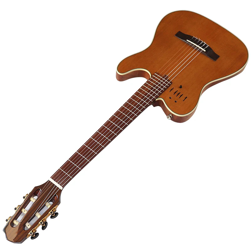 Tam El Yapımı Sessiz Klasik Gitar Katı Kırmızı sedir ağacı Üst Parlak Kaplama 6 Dize Katı Maun Ahşap İnce Gövde Görüntü  4