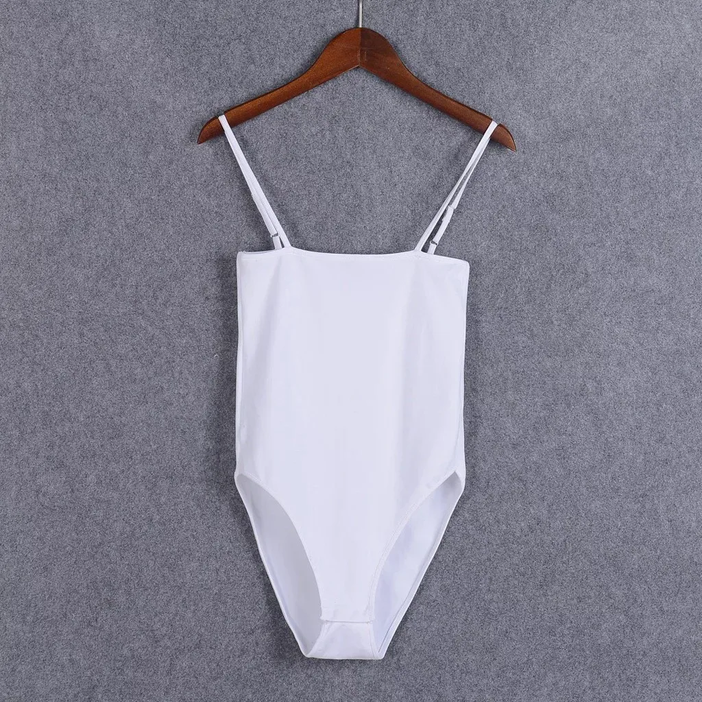 Kadın Beyaz Bodysuit Kızlar Katı Kolsuz Vücut Üst Yaz Seksi Mayo Elbise Görüntü  3