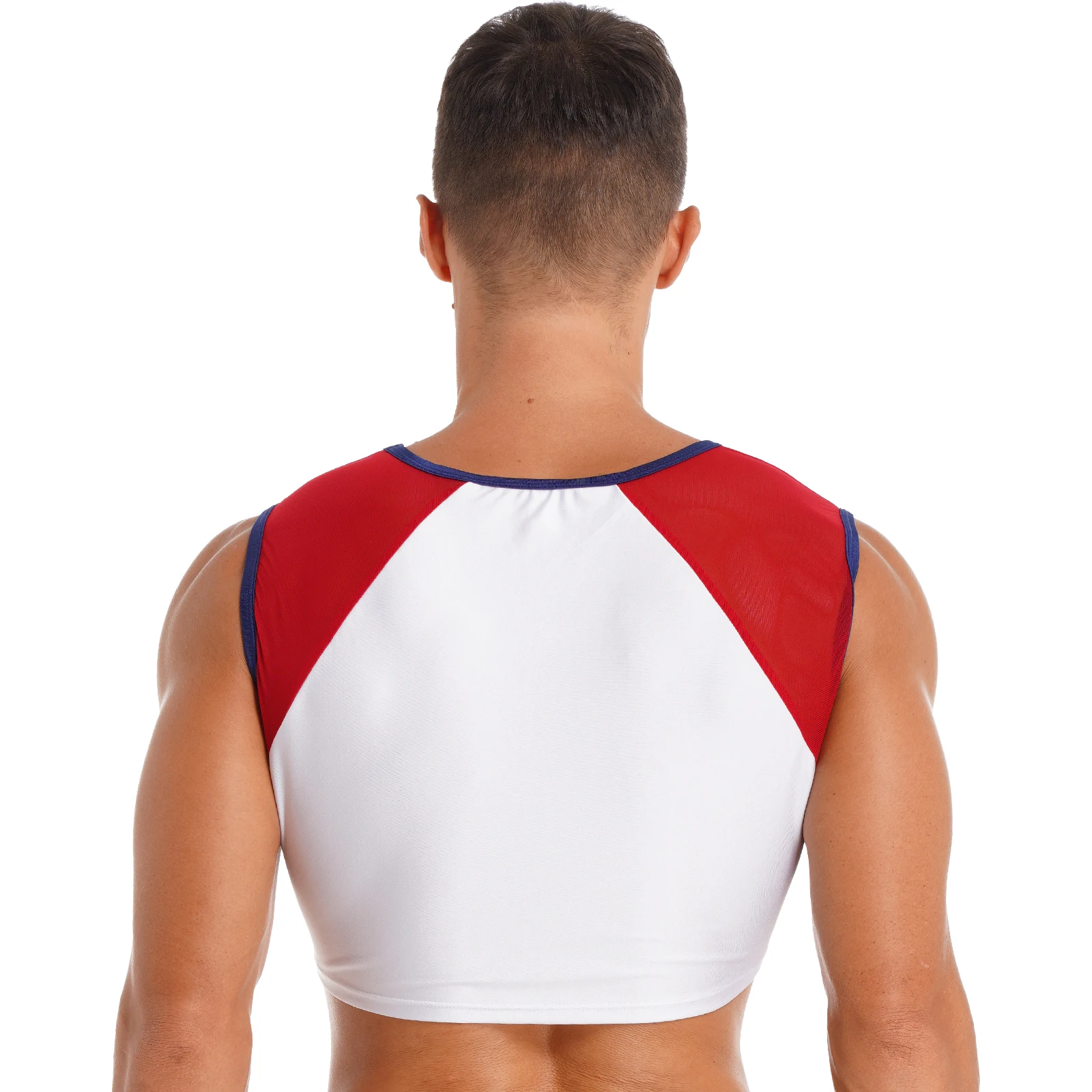 Erkek Kolsuz Sıkı koşu atleti Spor Spor spor kolsuz tişört T-shirt Nefes Örgü Patchwork Renk Bloğu Egzersiz Kırpma Üst Görüntü  0
