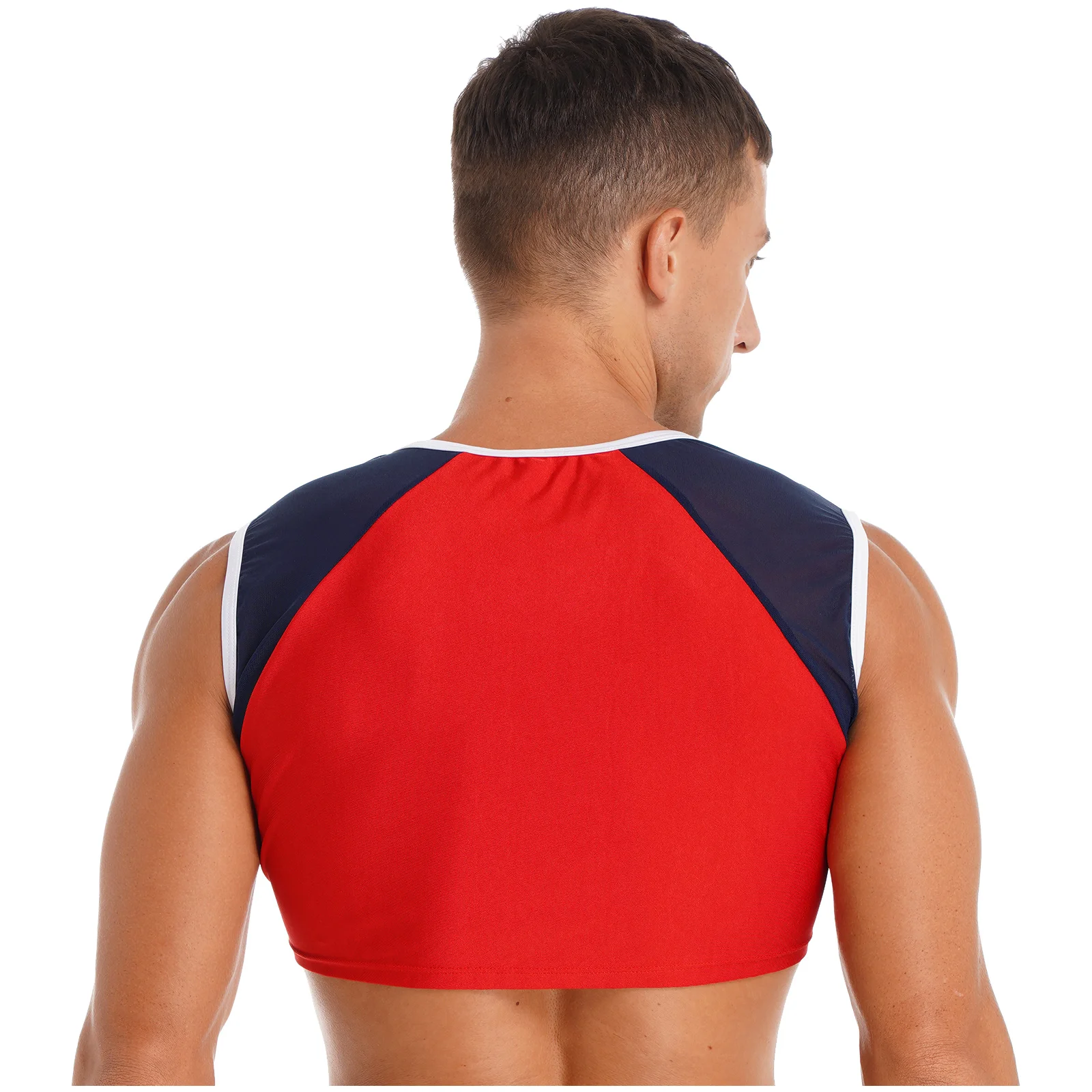 Erkek Kolsuz Sıkı koşu atleti Spor Spor spor kolsuz tişört T-shirt Nefes Örgü Patchwork Renk Bloğu Egzersiz Kırpma Üst Görüntü  1
