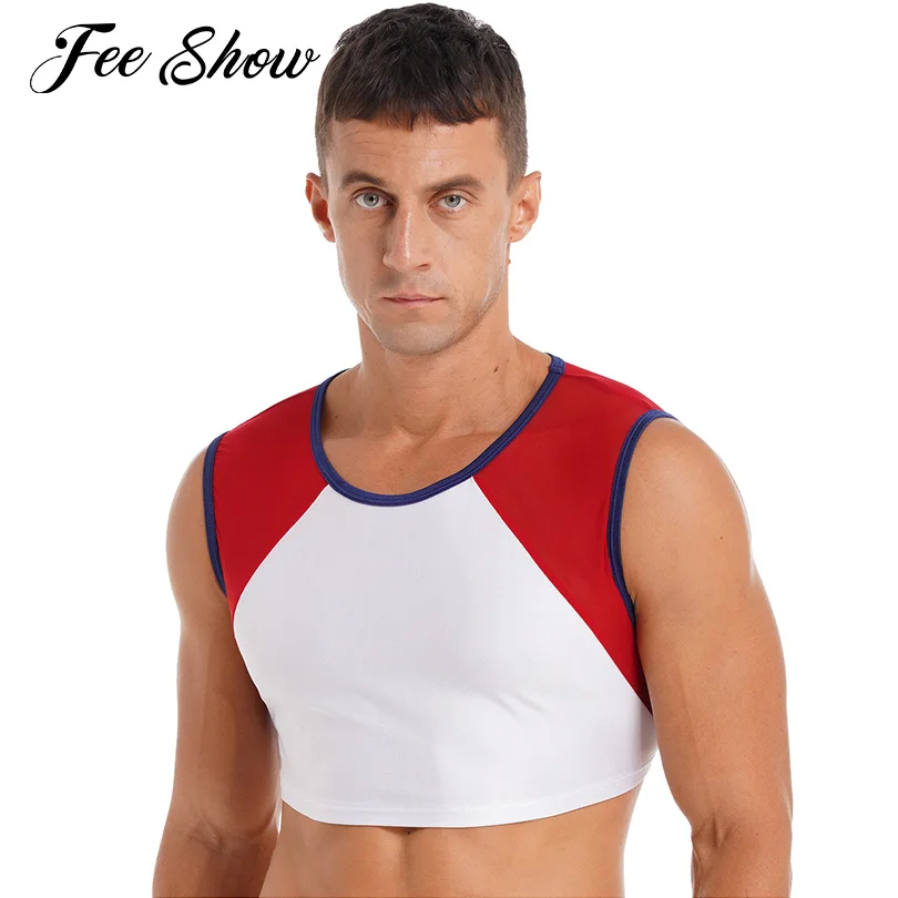 Erkek Kolsuz Sıkı koşu atleti Spor Spor spor kolsuz tişört T-shirt Nefes Örgü Patchwork Renk Bloğu Egzersiz Kırpma Üst Görüntü  3