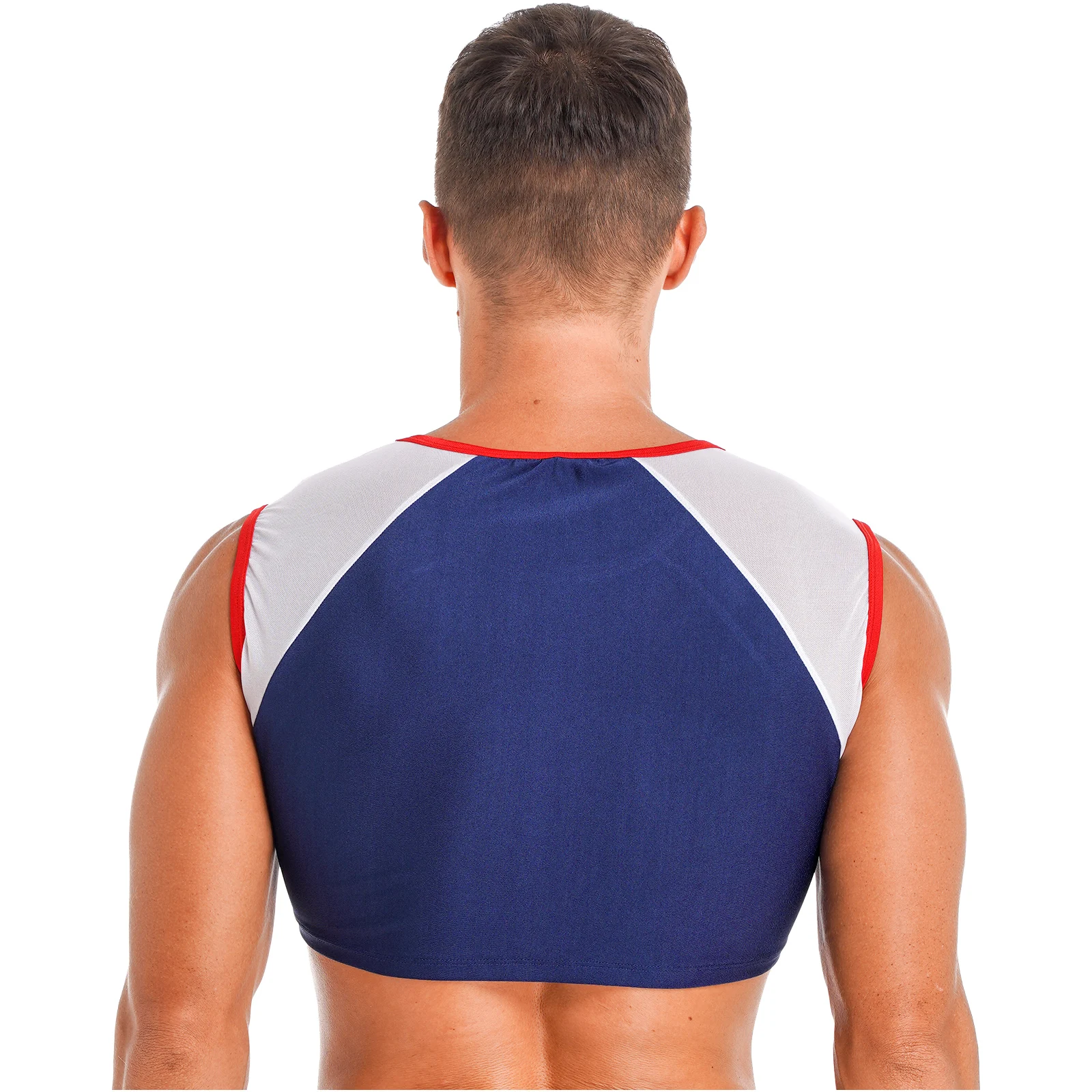 Erkek Kolsuz Sıkı koşu atleti Spor Spor spor kolsuz tişört T-shirt Nefes Örgü Patchwork Renk Bloğu Egzersiz Kırpma Üst Görüntü  5