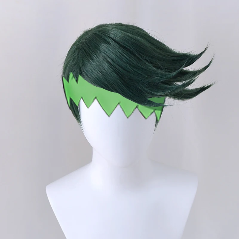 Yeni jojo'nun Tuhaf Macera Rohan Kishibe Cosplay Peruk Kısa Koyu Yeşil İsıya Dayanıklı Sentetik Saç Peruk + Peruk Kap Görüntü  1