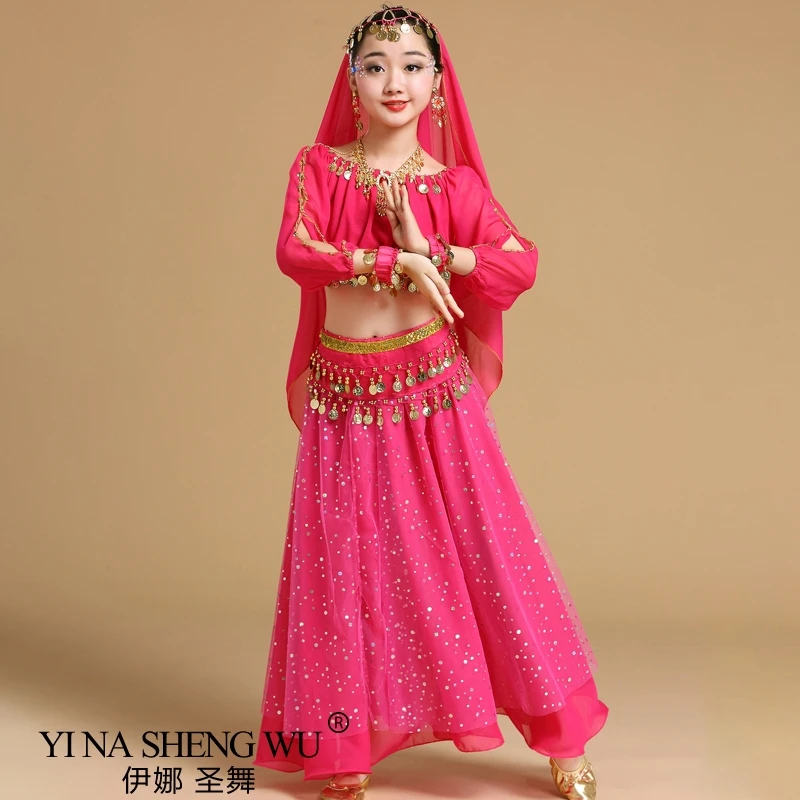 Moda Yeni Stil Çocuk Oryantal Dans Hint dans kostümü Seti Sari Bollywood Çocuk Kıyafet Oryantal Dans Performansı Giyim Setleri Görüntü  1