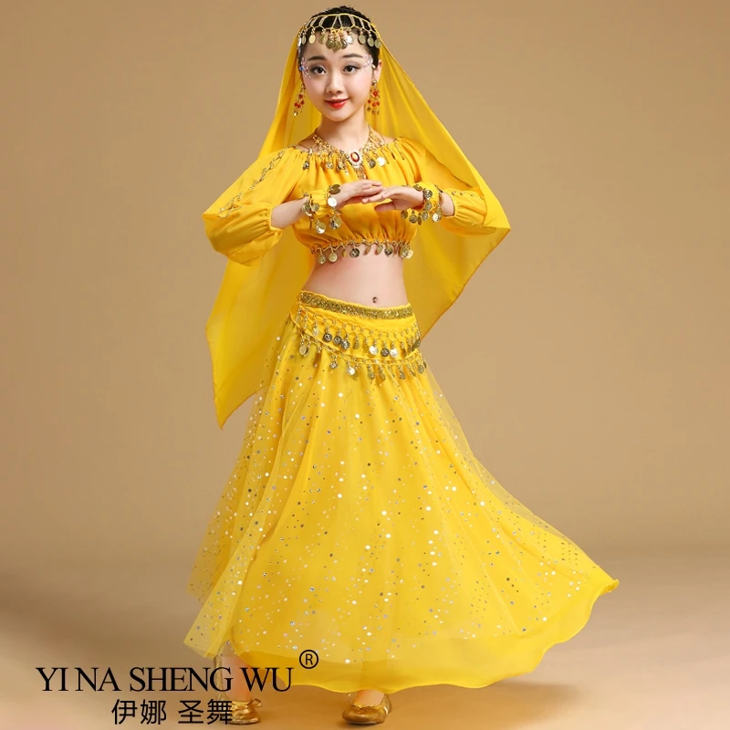 Moda Yeni Stil Çocuk Oryantal Dans Hint dans kostümü Seti Sari Bollywood Çocuk Kıyafet Oryantal Dans Performansı Giyim Setleri Görüntü  2