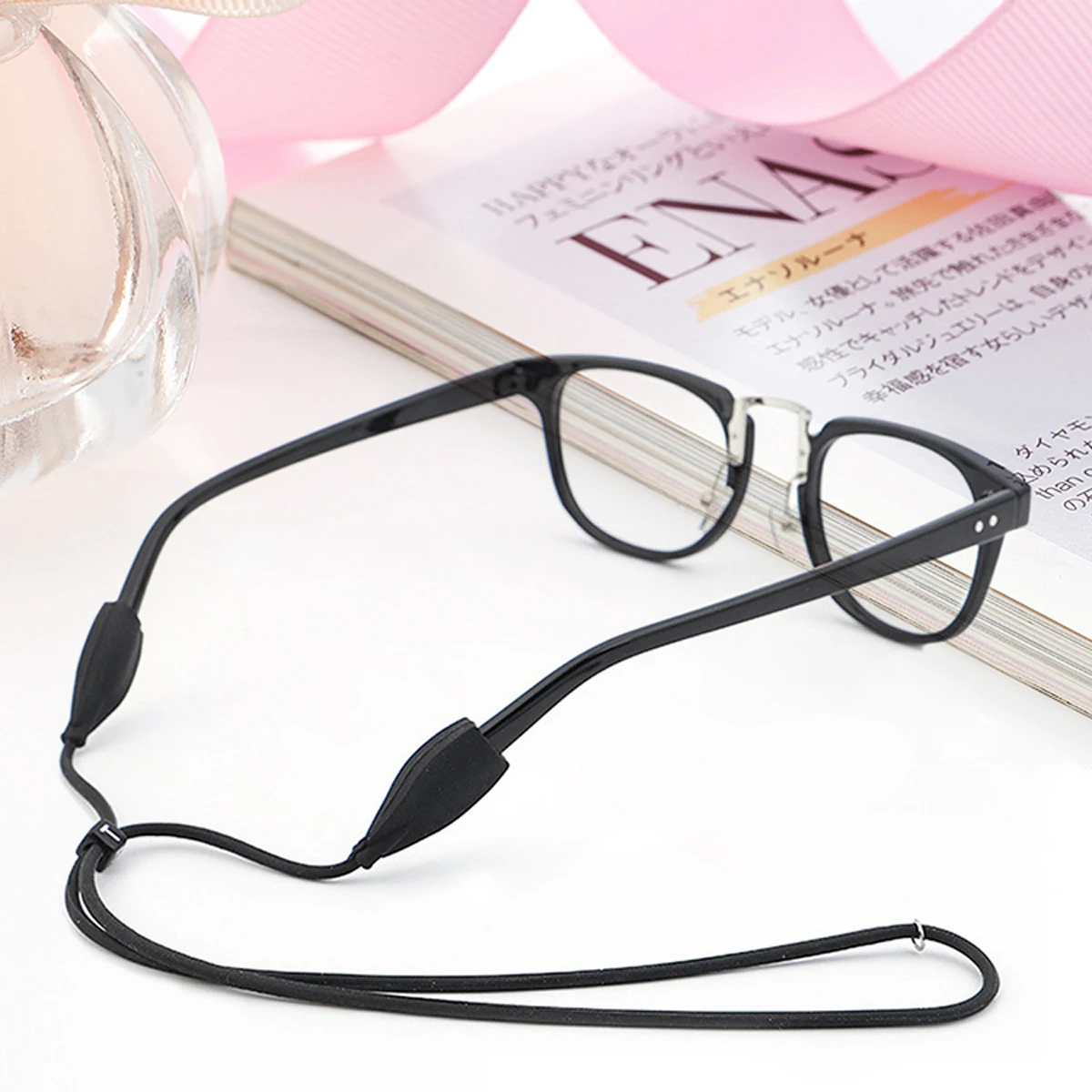 Gözlük Renk Elastik Silikon Bant Ayarlanabilir Mektup Düğmesi Spor Kaymaz Dize Gözlük Sapanlar Boyun Halat Geniş Uçları Görüntü  3