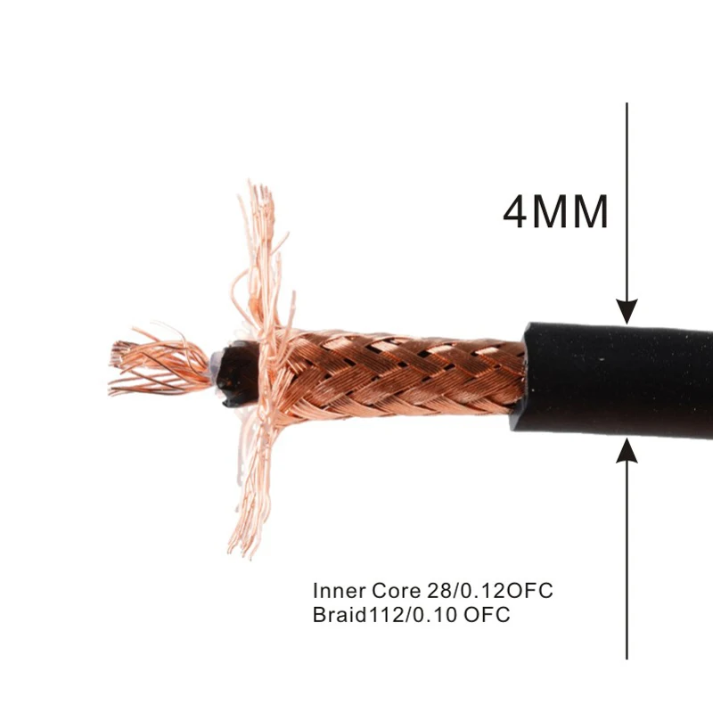 4MM Çap PVC Kablo Gitar Kablosu Çift Çekirdekli Düşük Gürültü Enstrüman Kablosu Siyah Görüntü  3