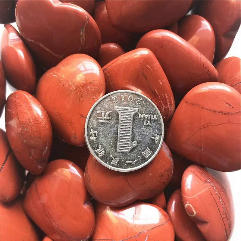 1 ADET 30mm Doğal Kırmızı Jasper Kalp Şeklinde Taş Kristal El Oyma Palmiye Şifa Taşlar Doğal Taşlar ve Mineraller Görüntü  1