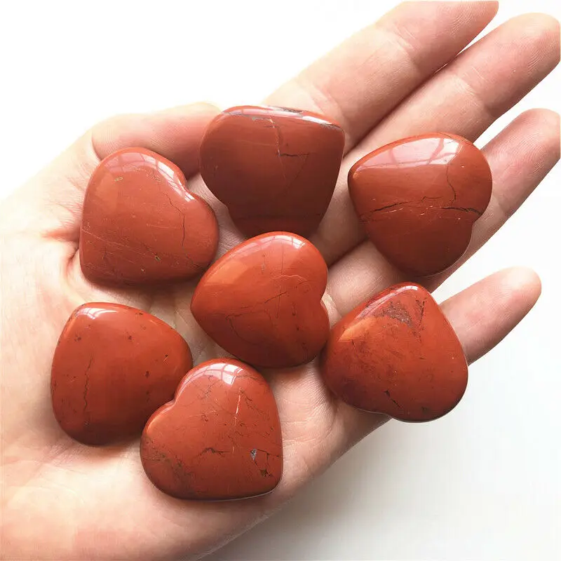 1 ADET 30mm Doğal Kırmızı Jasper Kalp Şeklinde Taş Kristal El Oyma Palmiye Şifa Taşlar Doğal Taşlar ve Mineraller Görüntü  3