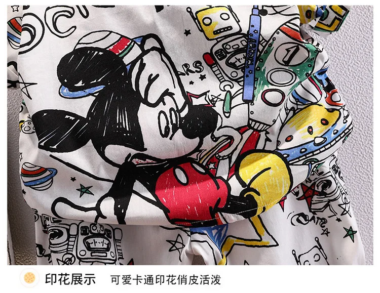 Yaz Çocuklar Mickey Mouse T-shirt Setleri Giysileri Erkek Kız Moda Graffiti Turn-Aşağı Gömlek Ve Pantolon Takım Elbise Giyim Görüntü  0