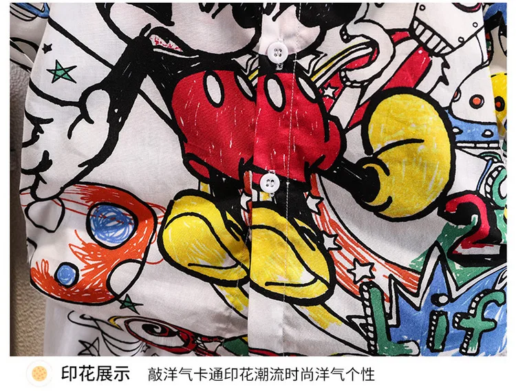 Yaz Çocuklar Mickey Mouse T-shirt Setleri Giysileri Erkek Kız Moda Graffiti Turn-Aşağı Gömlek Ve Pantolon Takım Elbise Giyim Görüntü  4