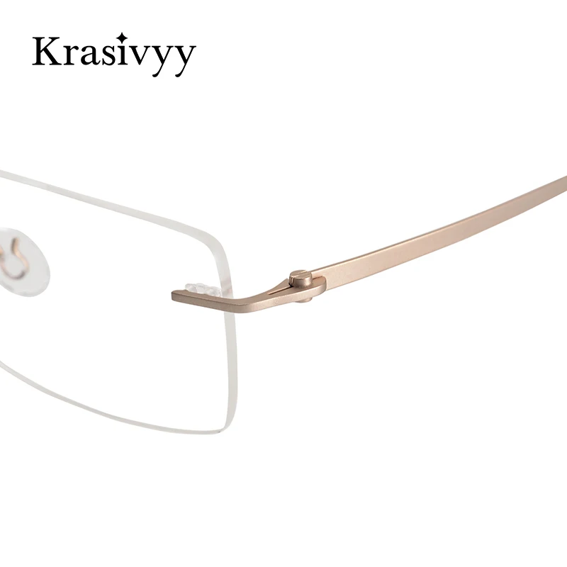 Krasivyy Saf Titanyum Gözlük Çerçeve Erkekler Kadınlar Çerçevesiz Reçete Kare Gözlük Çerçevesiz Vidasız Miyopi Optik Gözlük Görüntü  3