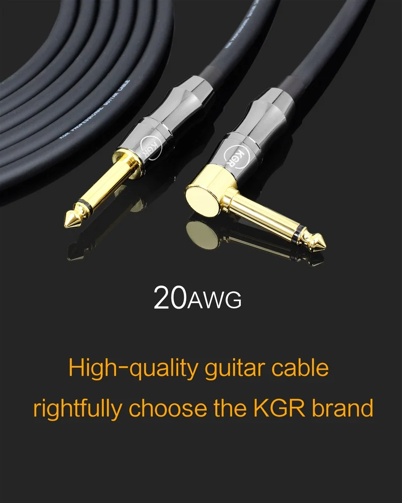 KGR 6 Metre / 20 Feet Elektro Gitar Kablosu Bas Enstrüman kablo kordonu 1/4 İnç Düz Sağ Açı Fiş Görüntü  0