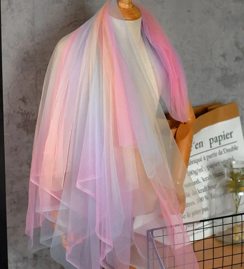 2 Metre Gökkuşağı Degrade Tül Kumaş DIY Dikiş Bebek Duş Tutu Etek Prenses Elbise Düğün Parti Dekor Afrika Örgü Kumaş Görüntü  3