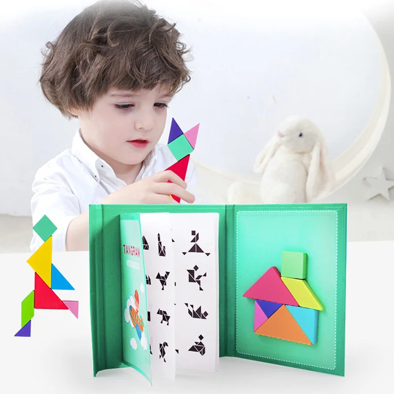 Manyetik Tangram Bulmaca Kitap Eğitici Oyuncaklar Çocuklar İçin Taşınabilir bebek oyuncakları Çocuk Montessori Öğrenme Zeka Yapboz Ahşap Görüntü  0