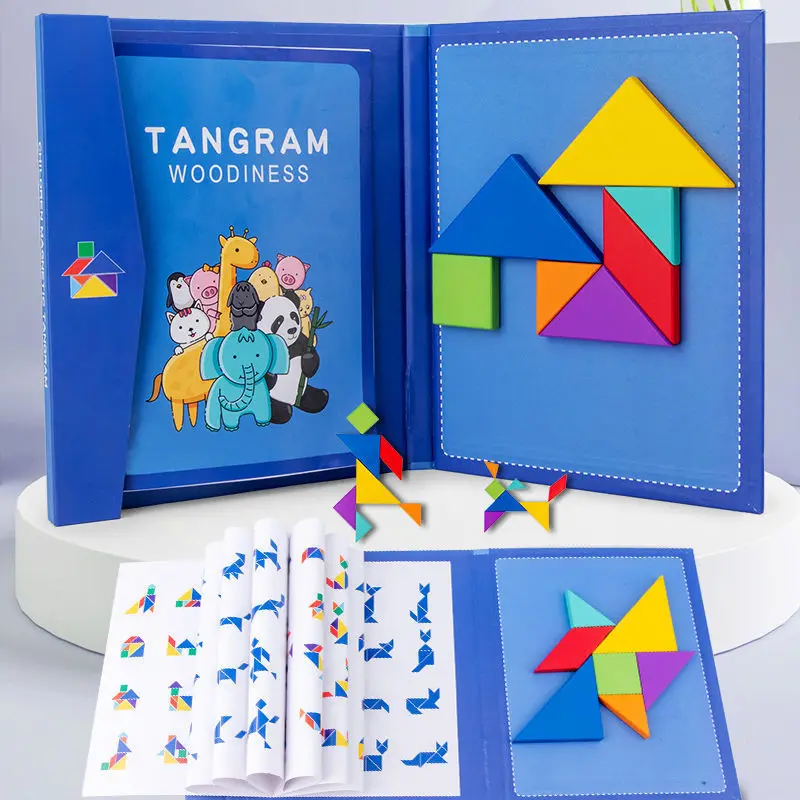 Manyetik Tangram Bulmaca Kitap Eğitici Oyuncaklar Çocuklar İçin Taşınabilir bebek oyuncakları Çocuk Montessori Öğrenme Zeka Yapboz Ahşap Görüntü  2