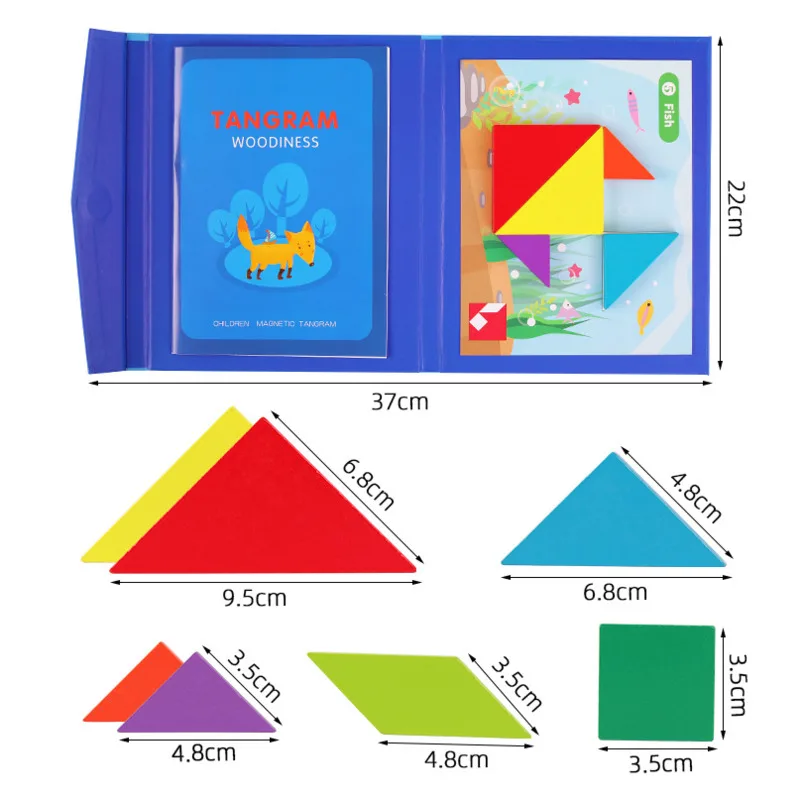 Manyetik Tangram Bulmaca Kitap Eğitici Oyuncaklar Çocuklar İçin Taşınabilir bebek oyuncakları Çocuk Montessori Öğrenme Zeka Yapboz Ahşap Görüntü  3