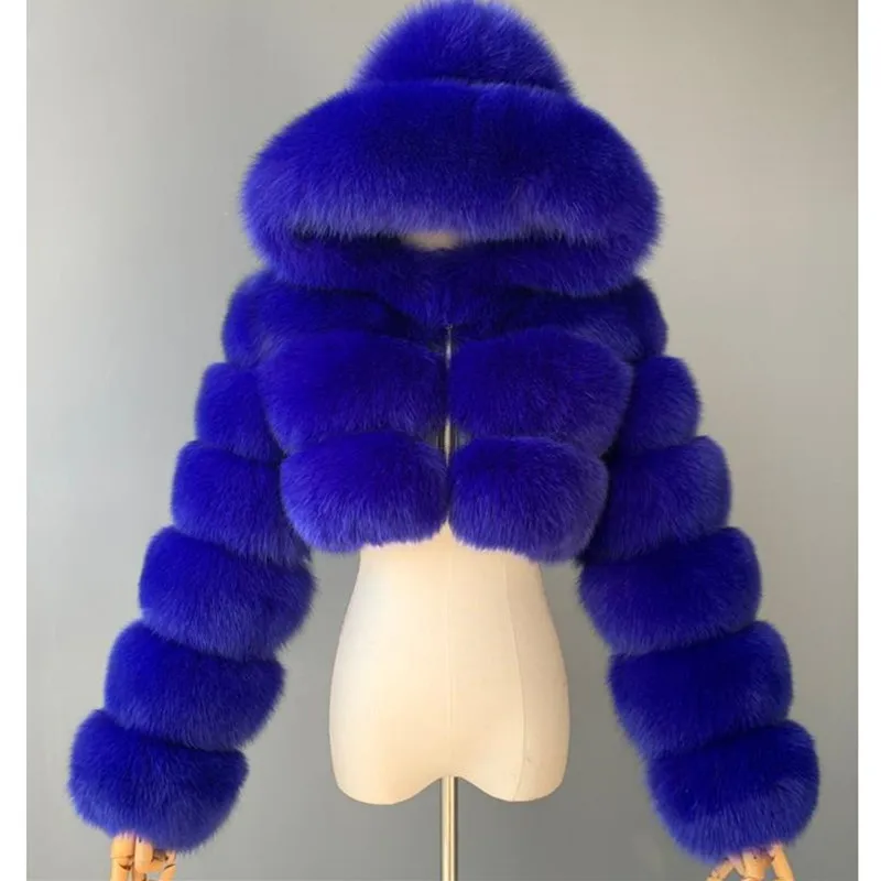 UHYTGF kışlık kürk palto Kadın Giyim Kısa Kapşonlu Faux Kürk Ceket Patchwork Taklit Tilki Saç Ceket Kadın manteau Femme 940 Görüntü  5