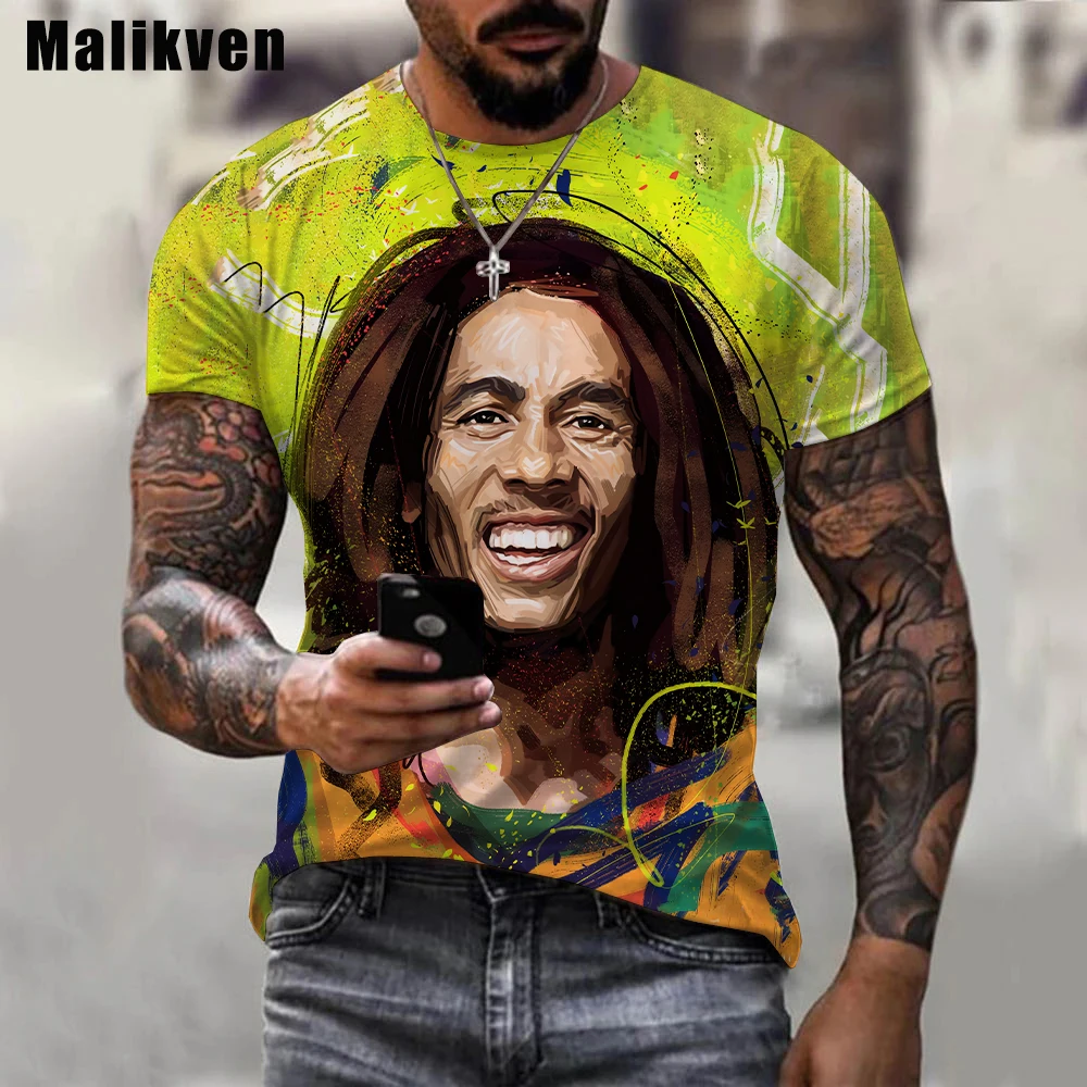 Yaz Harajuku erkek günlük t-shirt reggae şarkıcı Bob Marley 3D baskılı gömlek yuvarlak boyun komik kısa kollu tişört sokak Görüntü  0