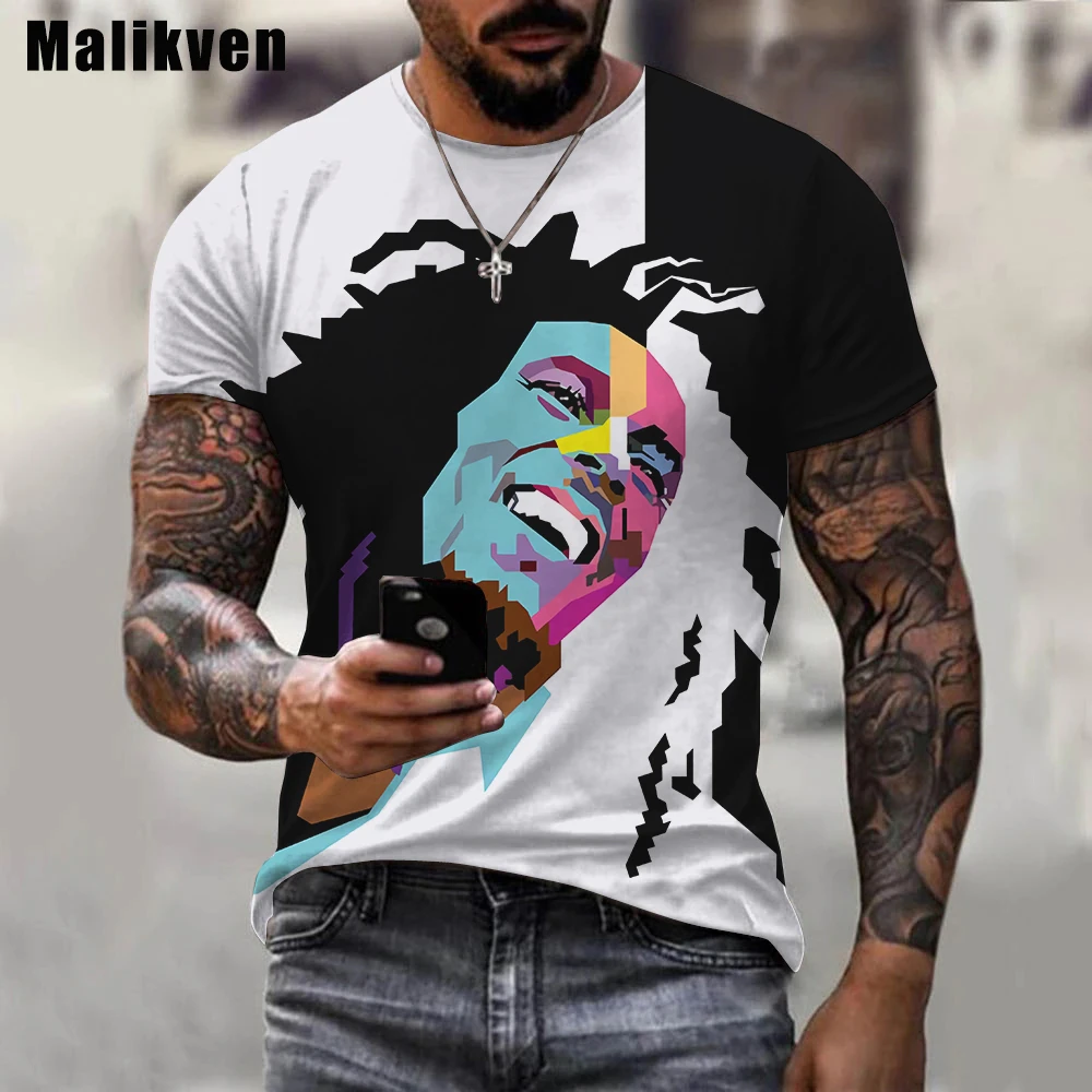 Yaz Harajuku erkek günlük t-shirt reggae şarkıcı Bob Marley 3D baskılı gömlek yuvarlak boyun komik kısa kollu tişört sokak Görüntü  1