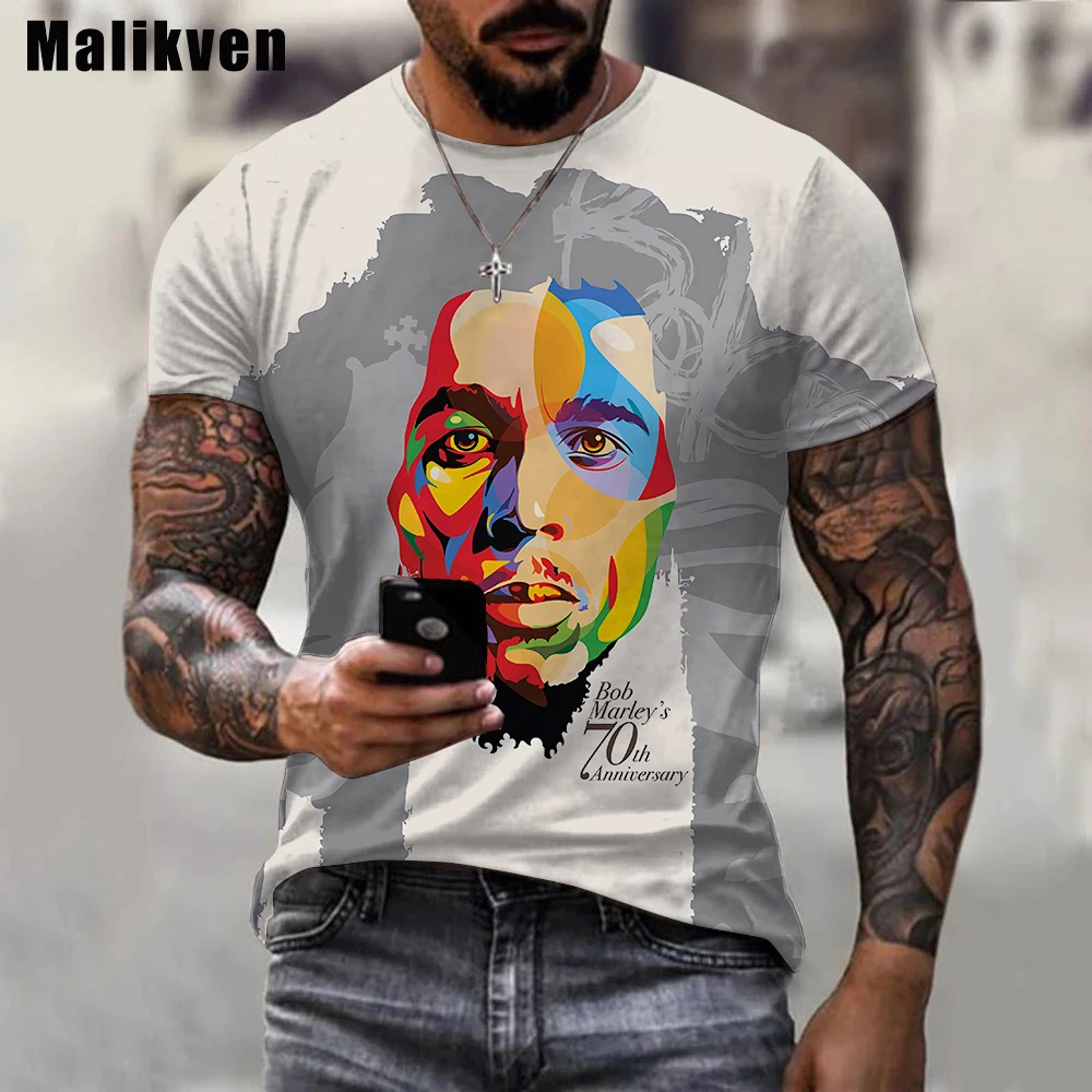 Yaz Harajuku erkek günlük t-shirt reggae şarkıcı Bob Marley 3D baskılı gömlek yuvarlak boyun komik kısa kollu tişört sokak Görüntü  2